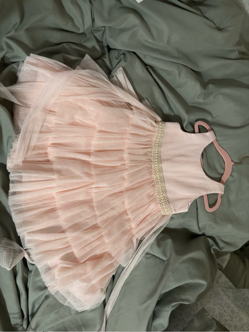 American Princess Blush Pink Tulle Party Dress with Jeweled Waist